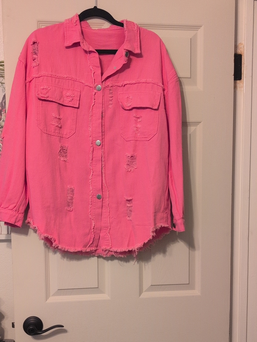 Distressed Pink Women's Jacket Shacket